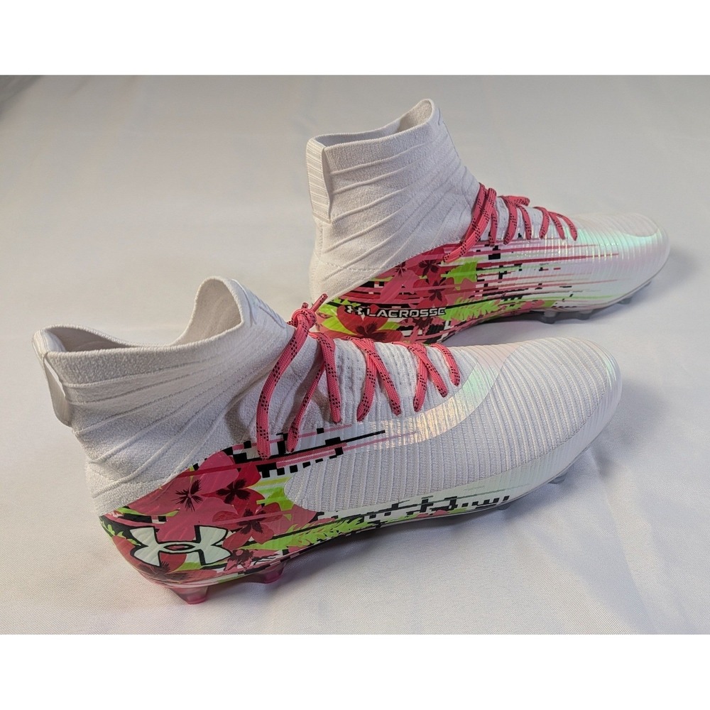 Under Armour Highlight Pro Lacrosse Cleats Mens 15 White Pink Floral 6005974-100 - Picture 5 of 8